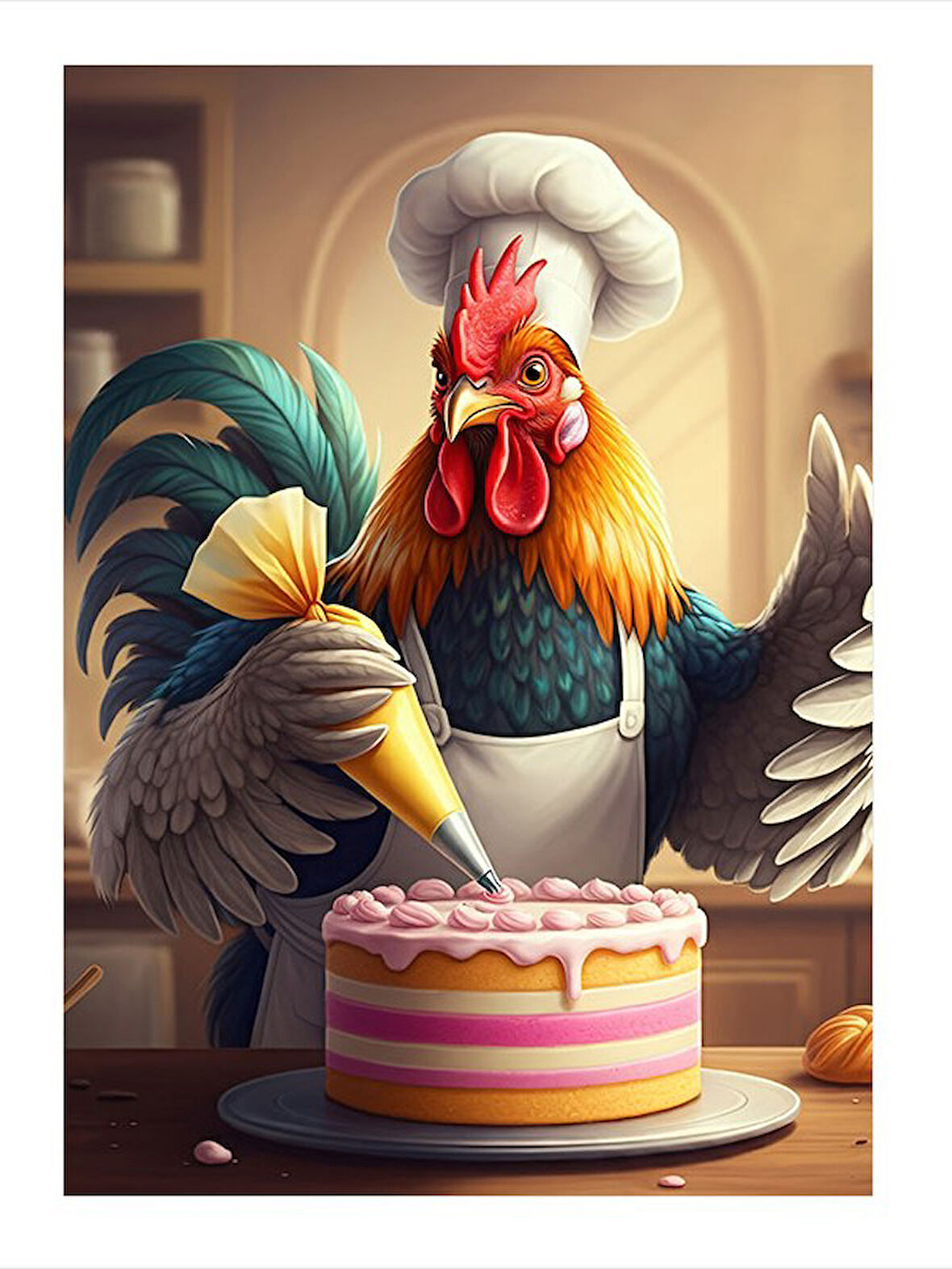 Pasta Yapımında Horoz Şef Dekoratif ahşap Tablo