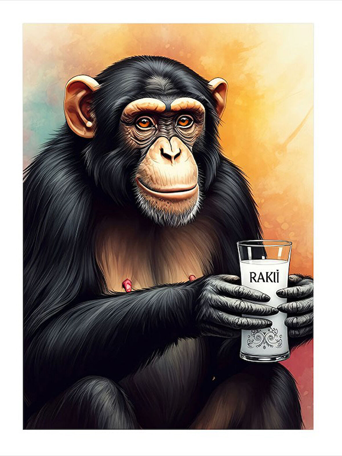 Rakı İçen Maymun Model Mdf tablo