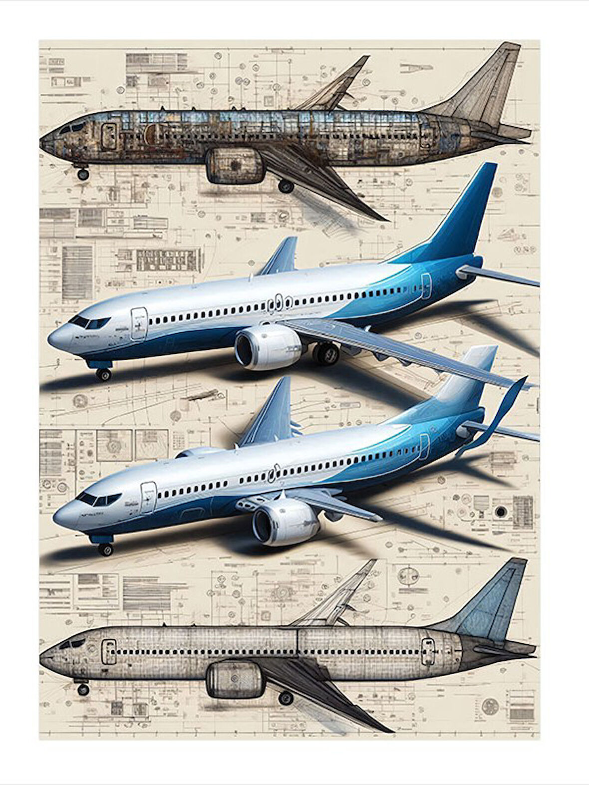 Uçak Tasarım Çizimleri Art Mdf Tablo