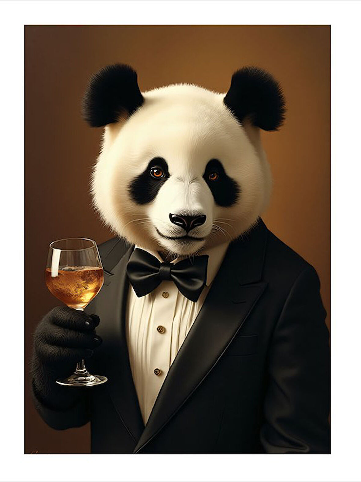 Şık Siyah Takım Elbiseli Panda Desenli Mdf Tablo