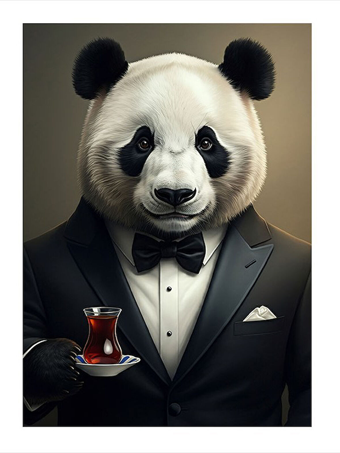 Çay Ve Takım Elbiseli Panda Modern Mdf Tablo