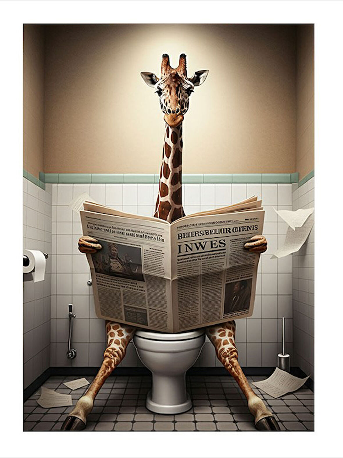 Gazete Okuyan Zürafa Model Mdf tablo