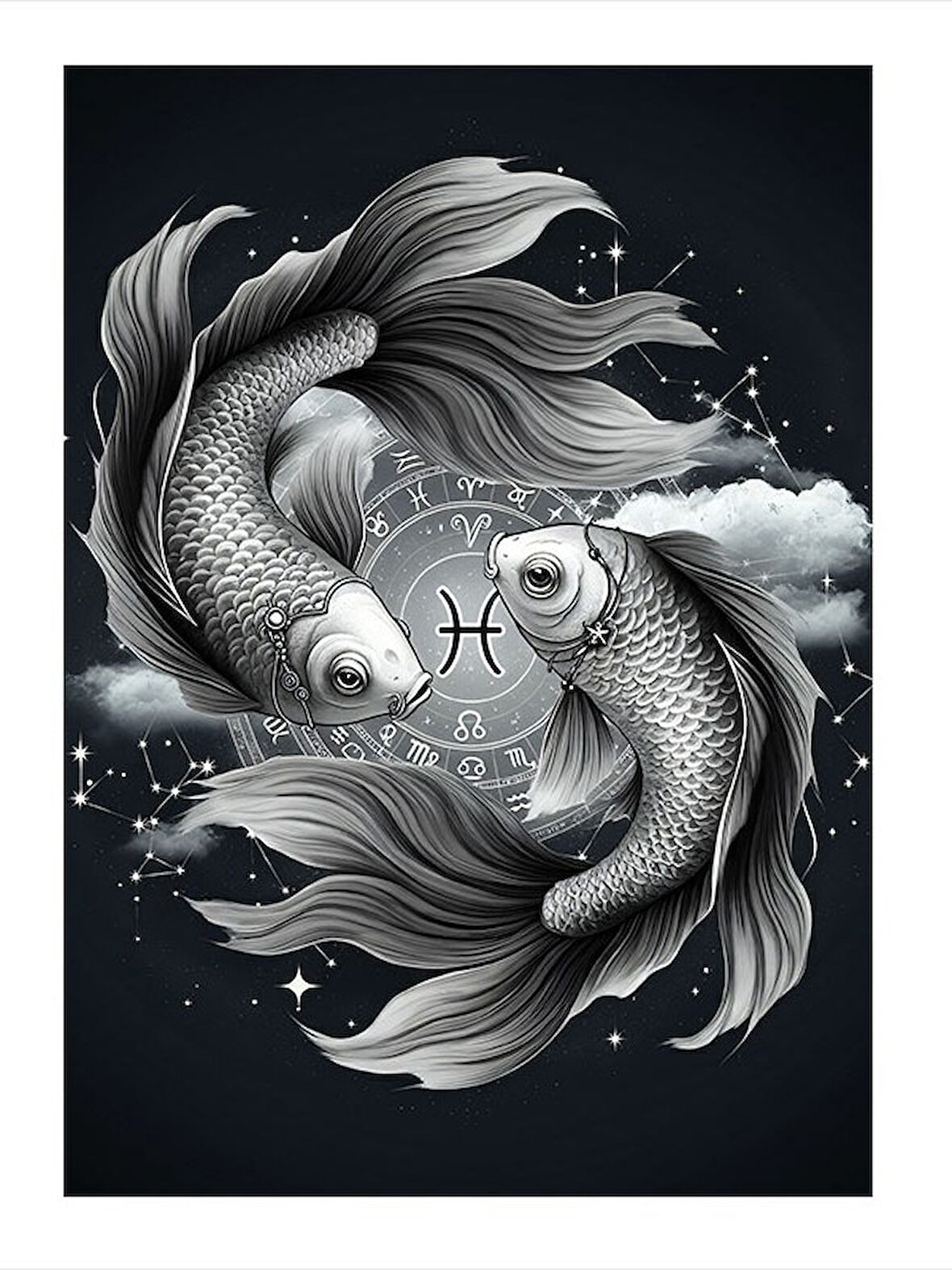 Balık Burcu İllüstrasyonu Dekoratif ahşap Tablo