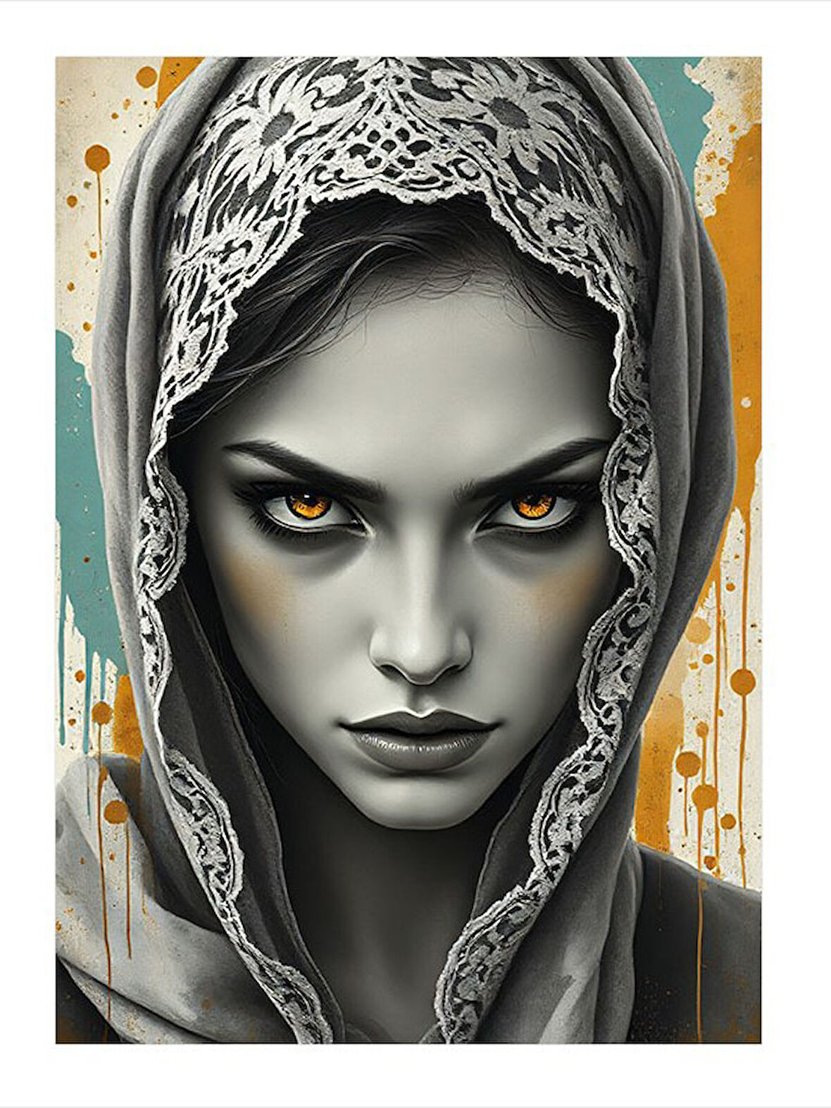 Kapalı Kadın Portresi Desenli Mdf Tablo