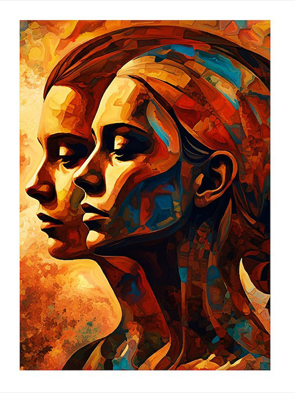 Soyut Sanatta İkili Kadın Yüzü Modern Mdf Tablo