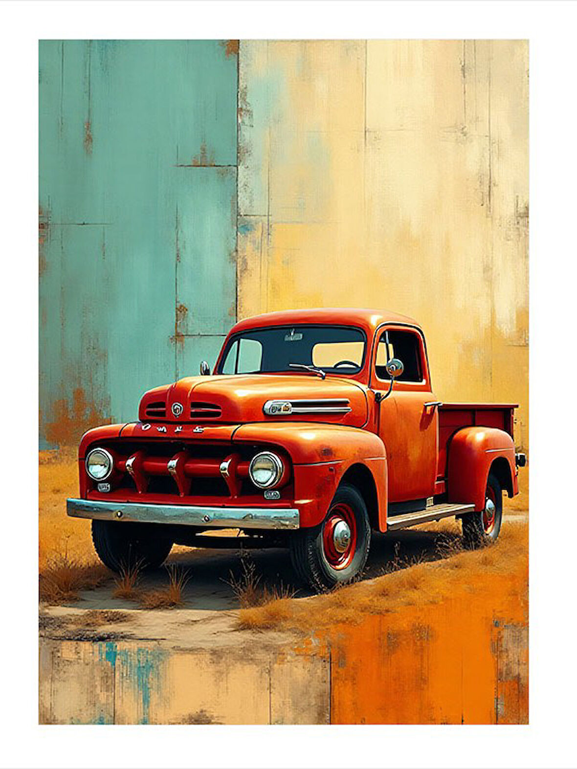 Klasik Kırmızı Kamyon Hediyelik Ahşap Tablo