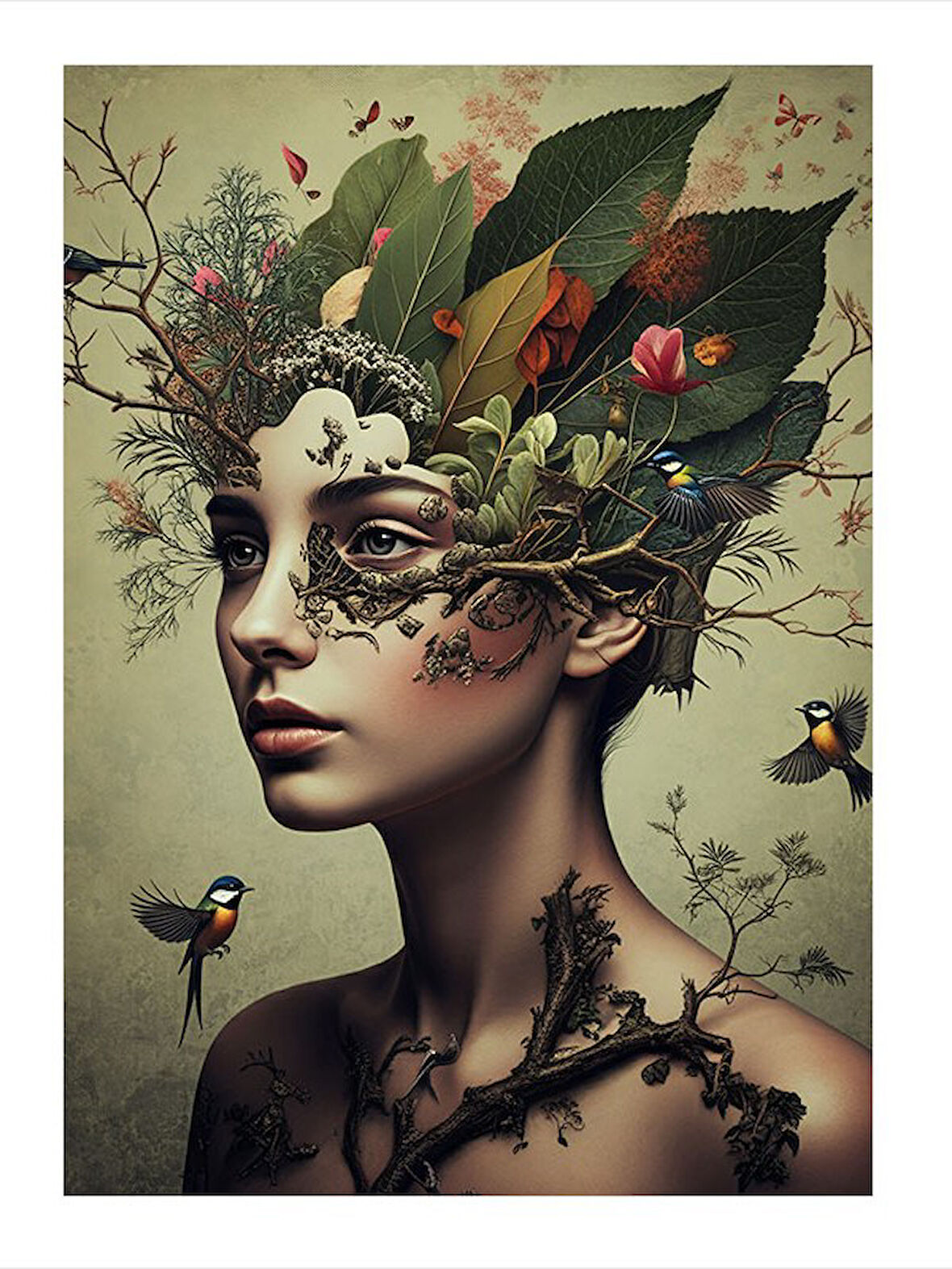 Doğal Çiçek Ve Kadın İllüstrasyonu Hediyelik Mdf Tablo