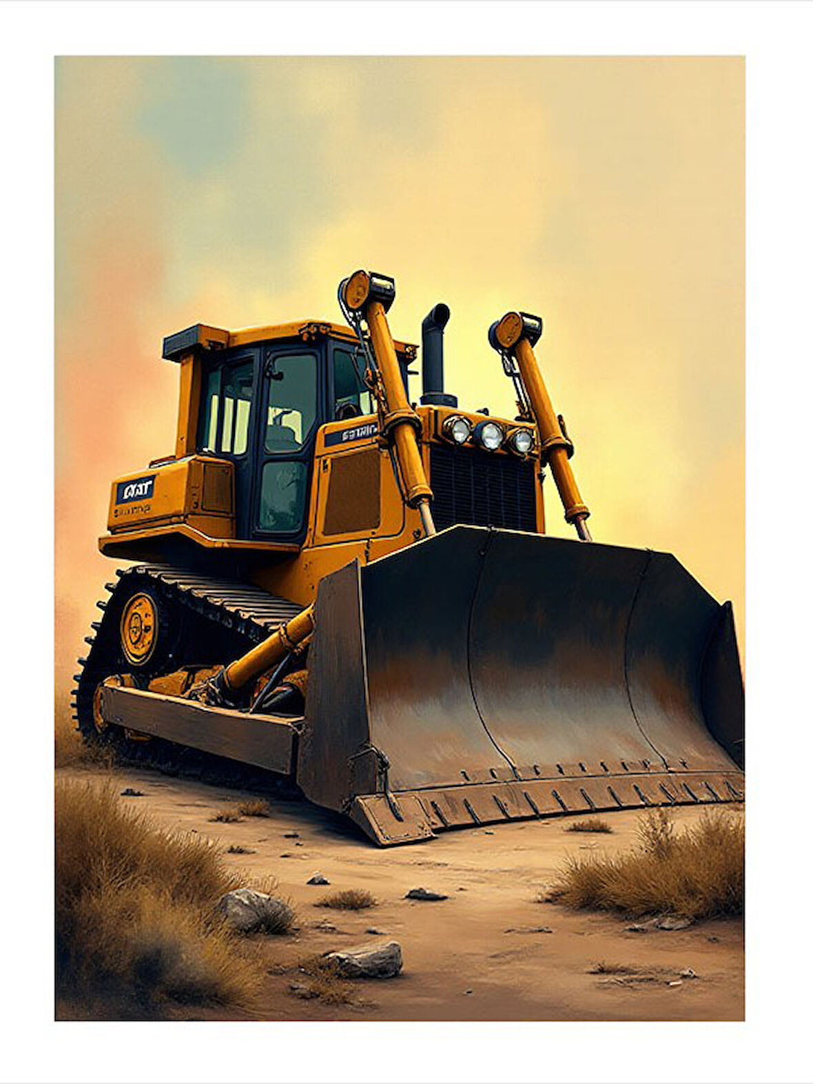 Sarı Dozer Ve Şantiye Dekoratif Mdf Tablo