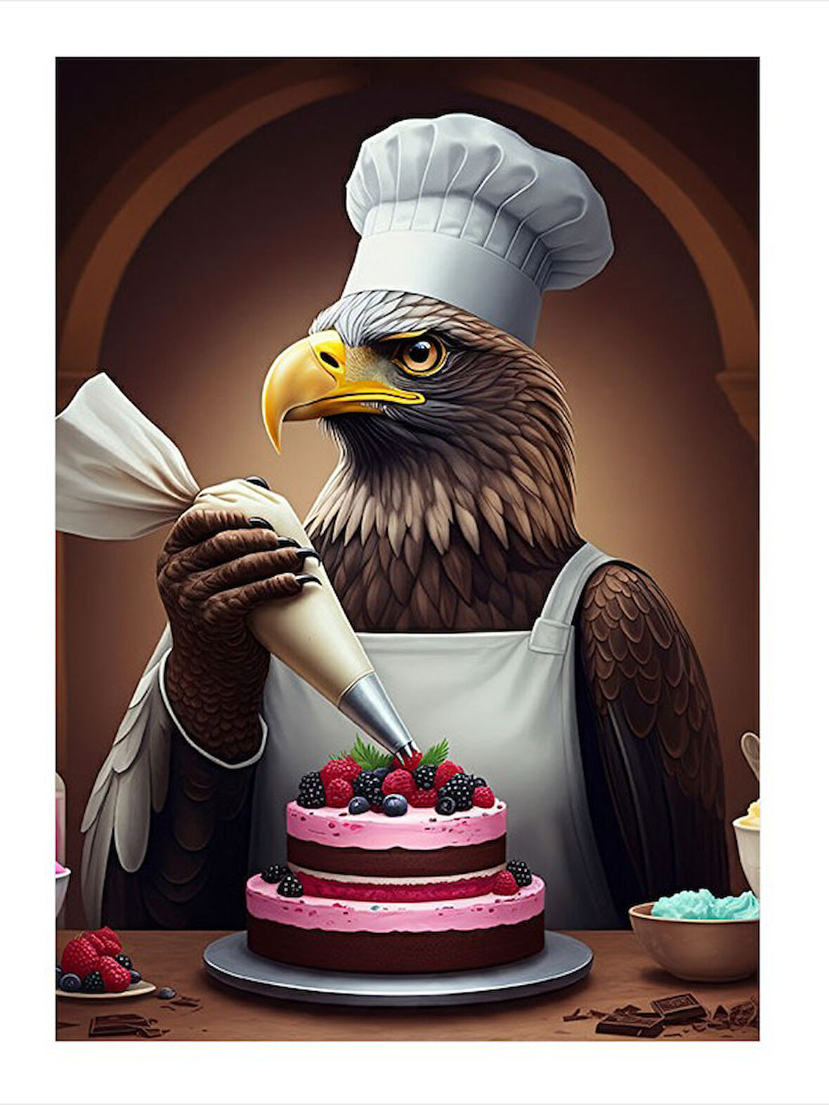 Pasta Yapan Kartal Şef Model Ahşap Tablo