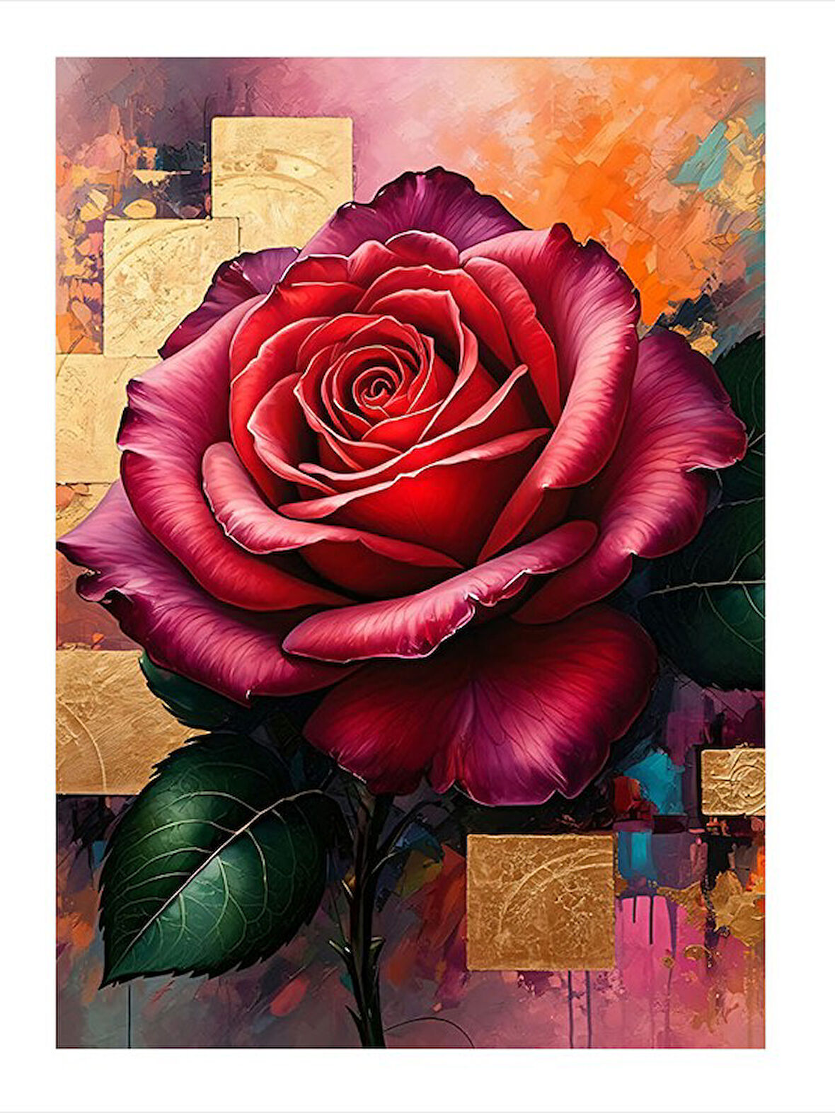 Grafiti Stili Kırmızı Gül Çizimi Art Mdf Tablo