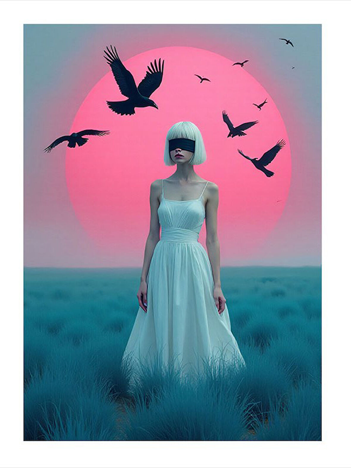 Pembe Gökyüzü Altında Yalnız Kadın Tasarım Mdf Tablo