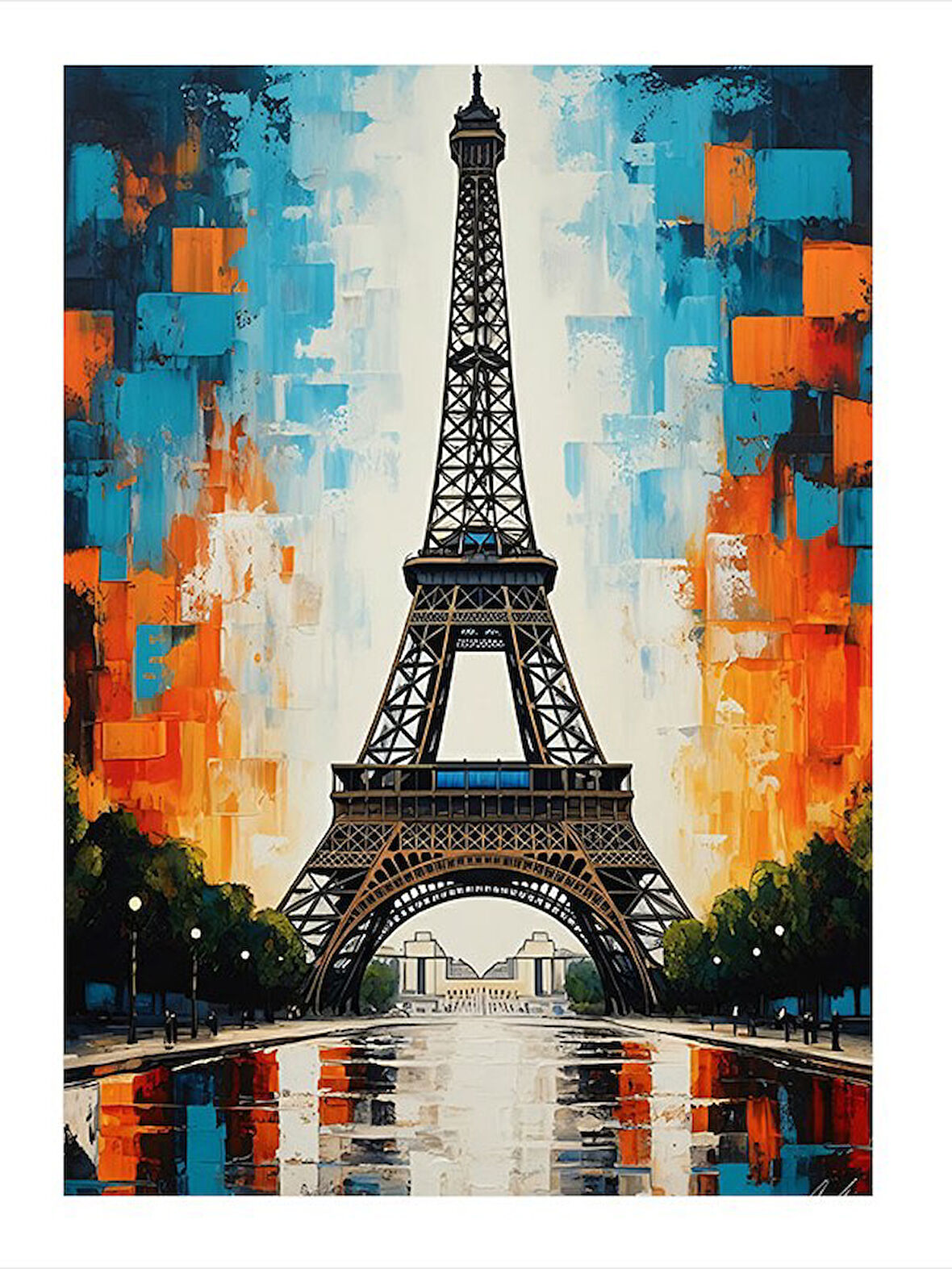 Su Yansımalarında Eyfel Kulesi Modern Ahşap Tablo