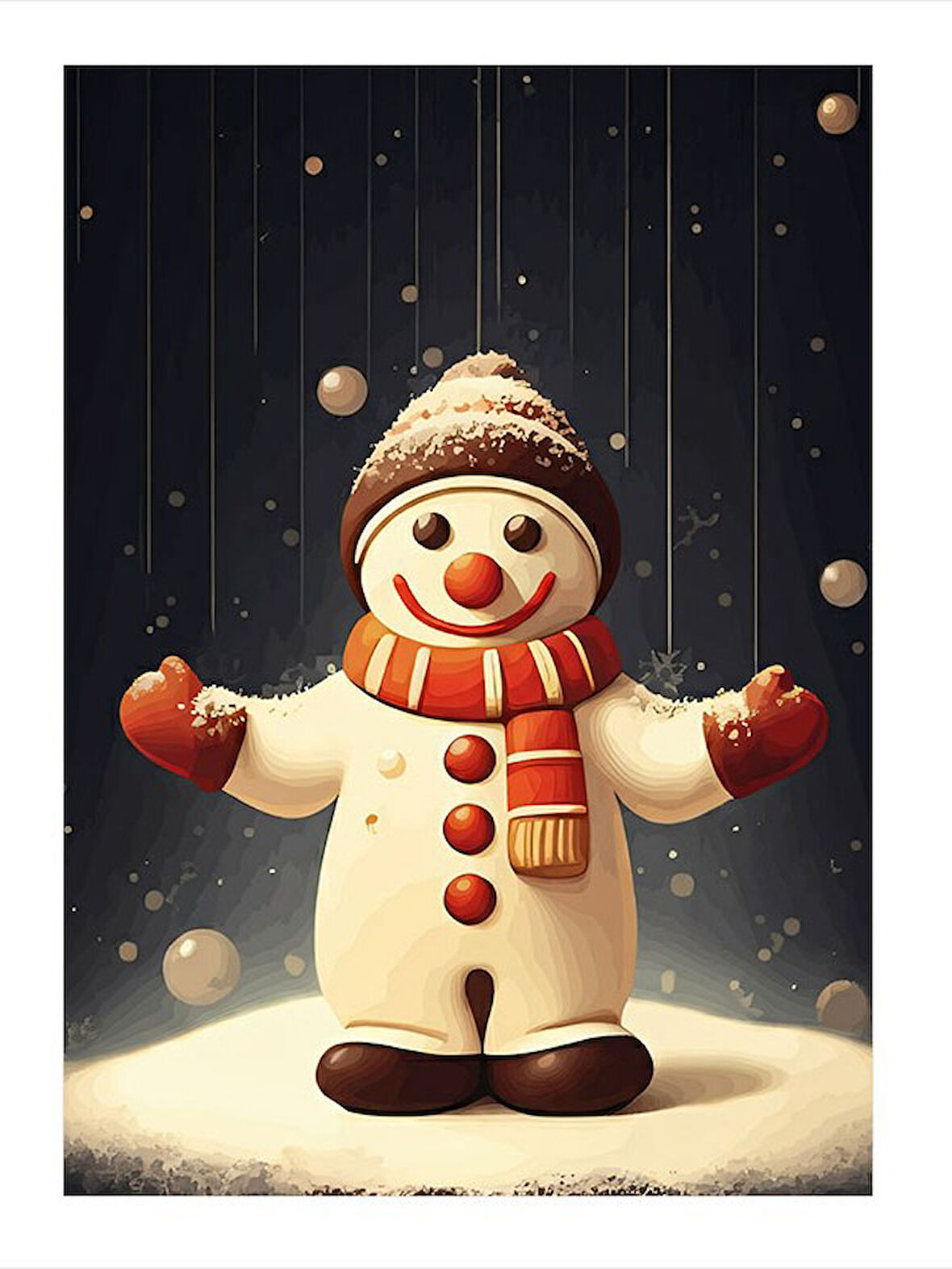 Sevimli Kardan Adam İllüstrasyonu Model Ahşap Tablo