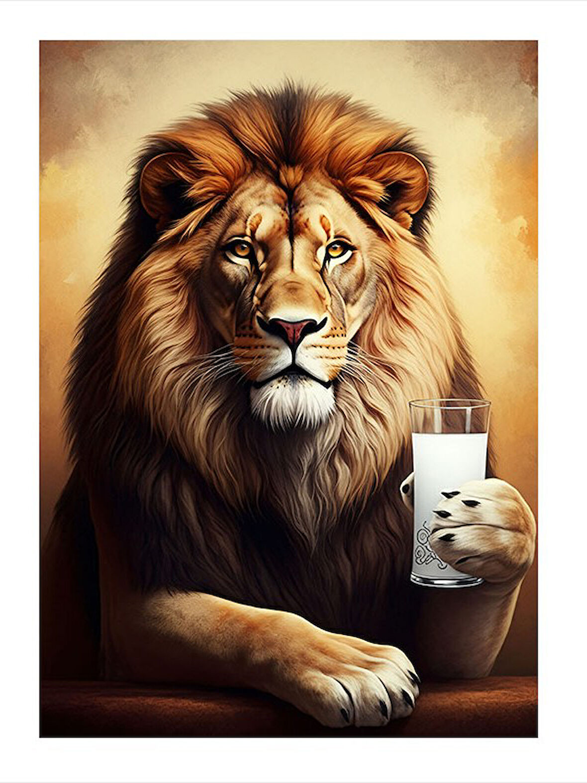 Rakı İçen Aslan Modern Ahşap Tablo