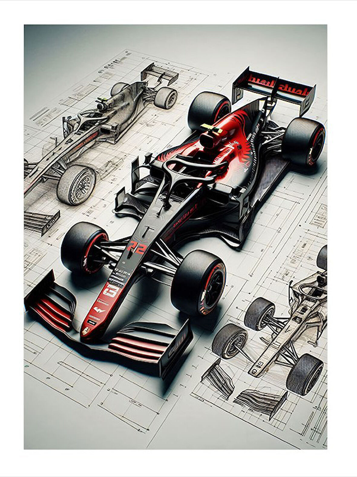 Formula 1 Detaylı Çizimi Mdf poster