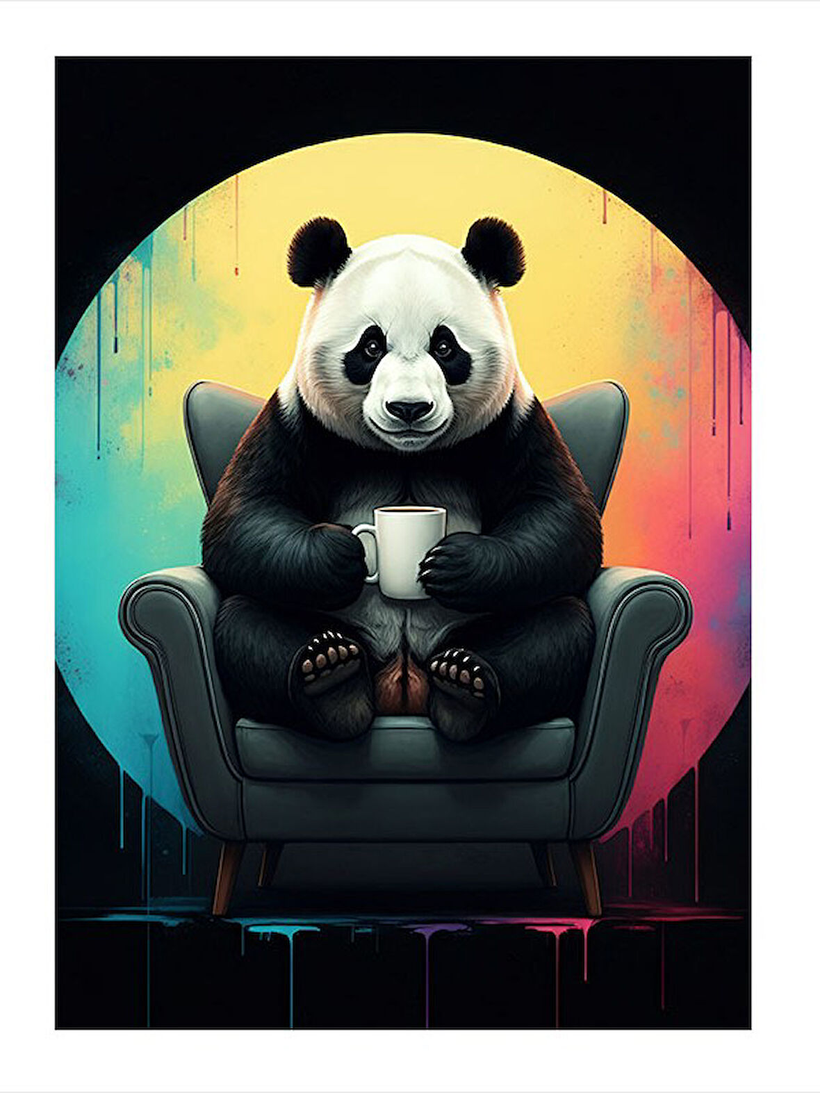 Rahatlayan Panda Sandalyede Dekoratif ahşap Tablo