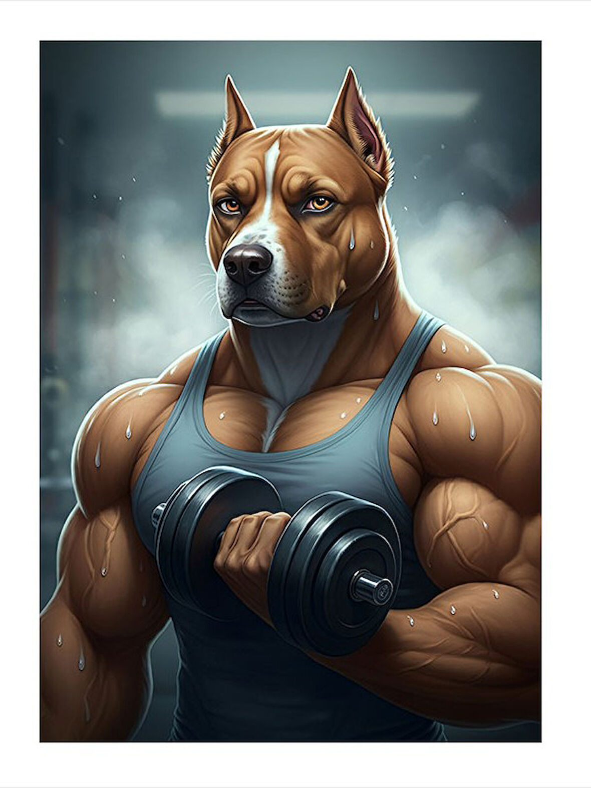 Kaslı Ve Sporcu Köpek Tasviri Art Mdf Poster