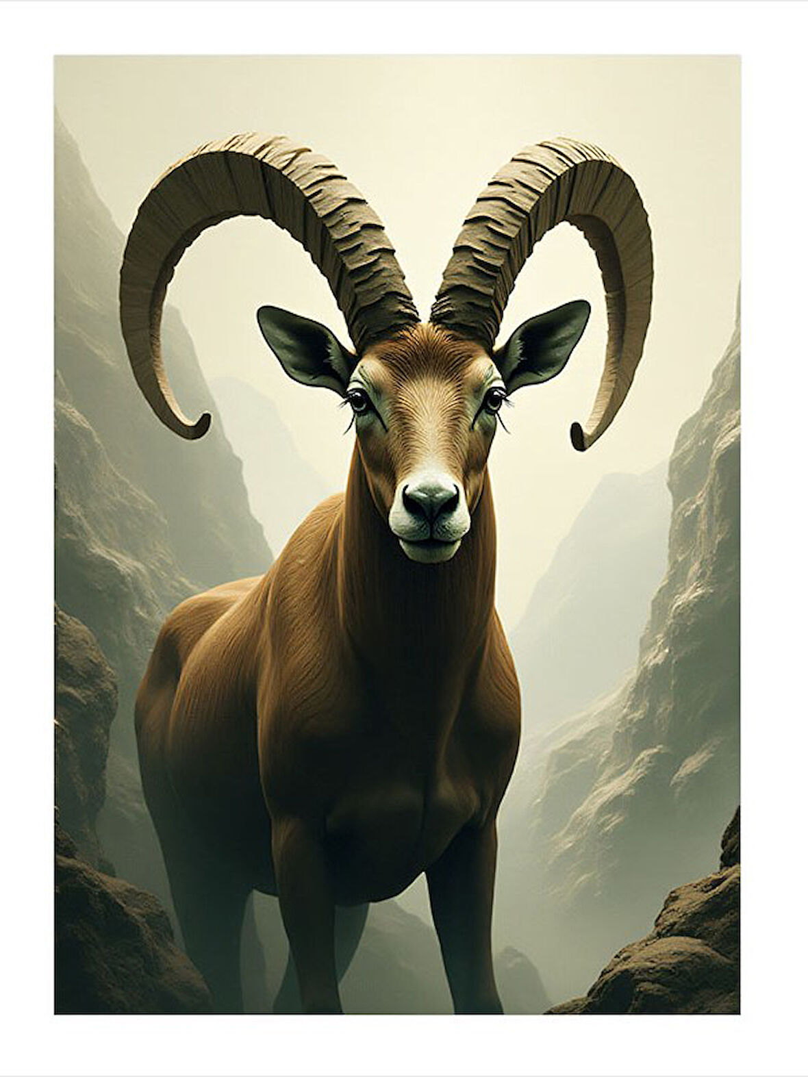 Doğada Yalnız Koç Figürü Tasarım Ahşap Tablo