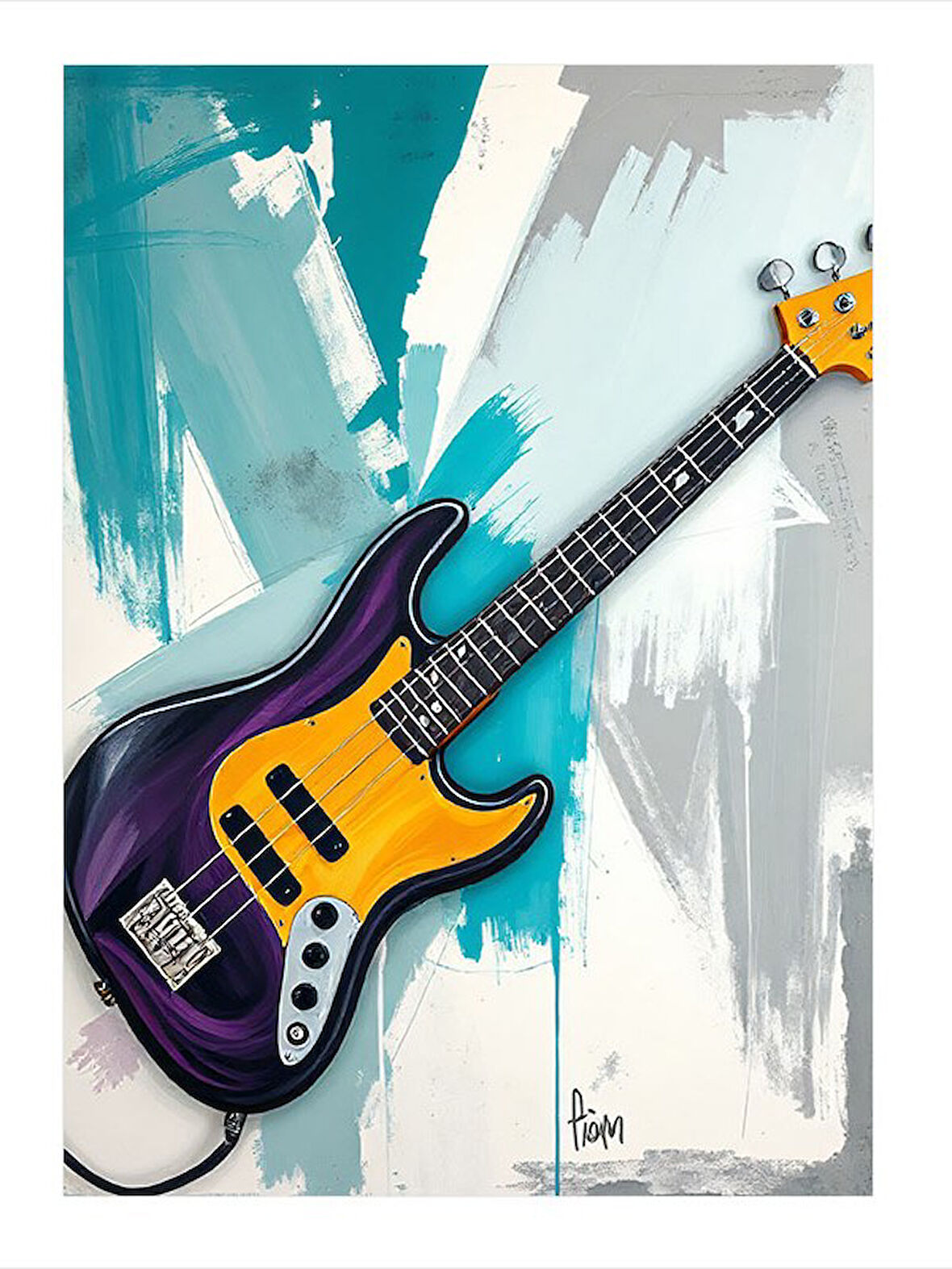 Elektrik Bas Gitar Ve Soyut Arka Plan Model Ahşap Tablo