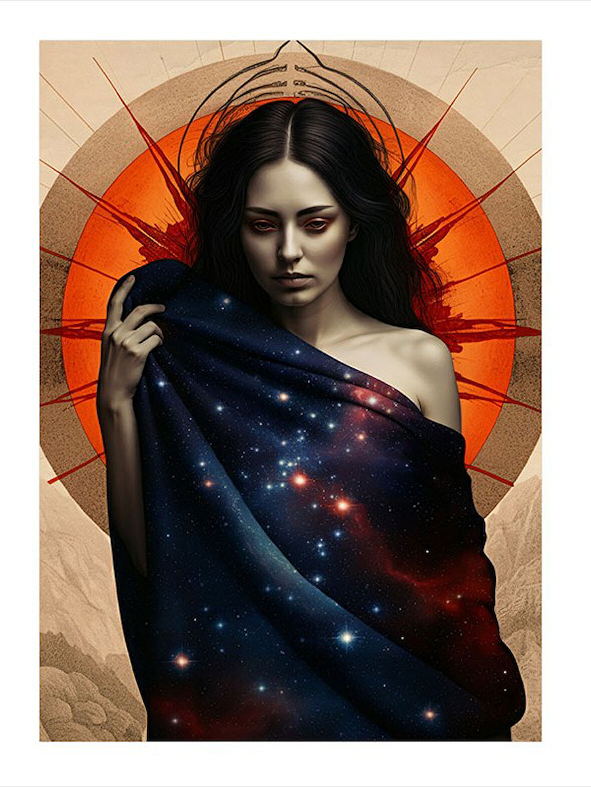 Samanyolu Temalı Kadın Figürü Tasarım Mdf Tablo