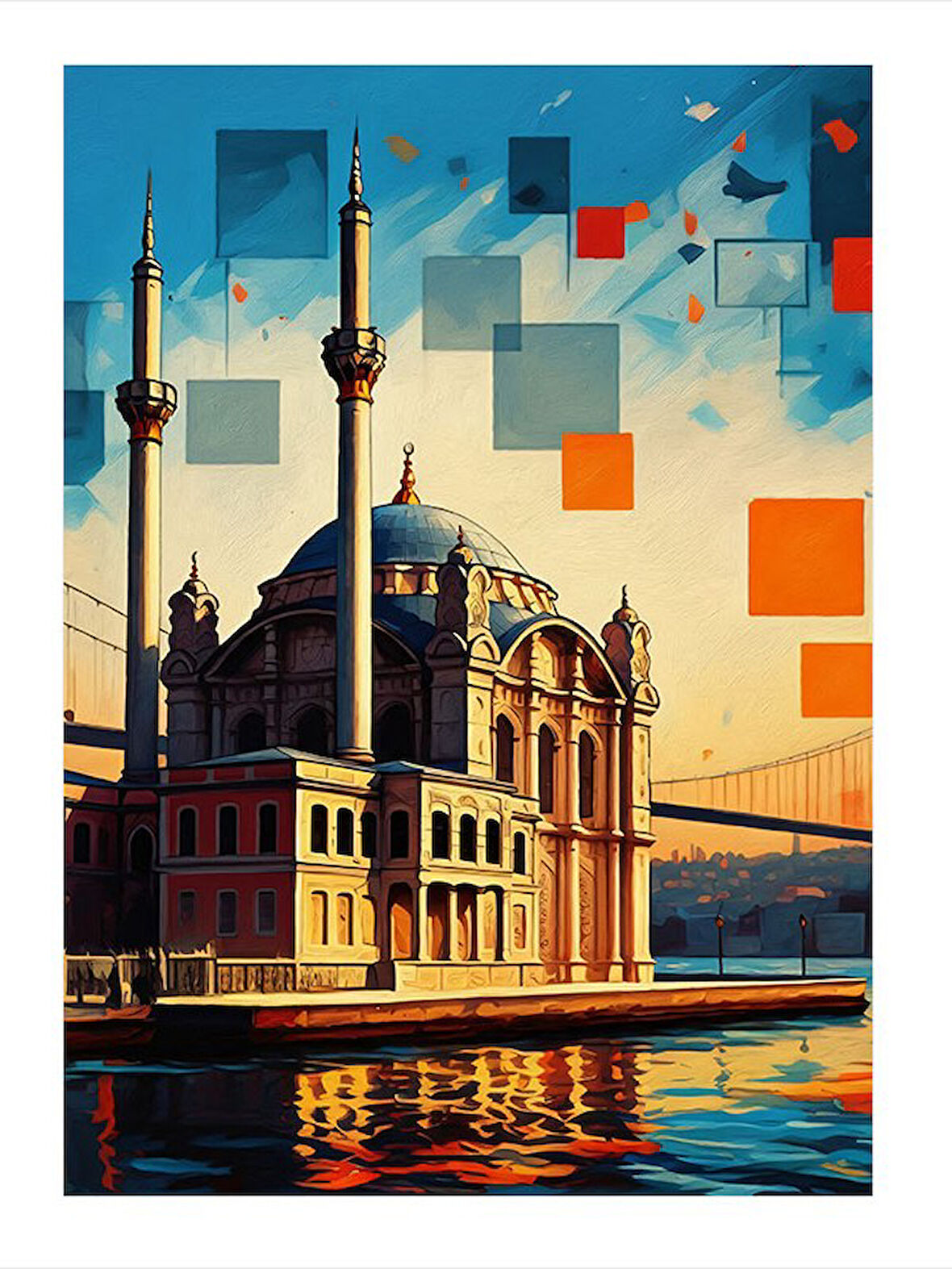 Ortaköy Cami Ve Soyut Renkler Model Mdf tablo