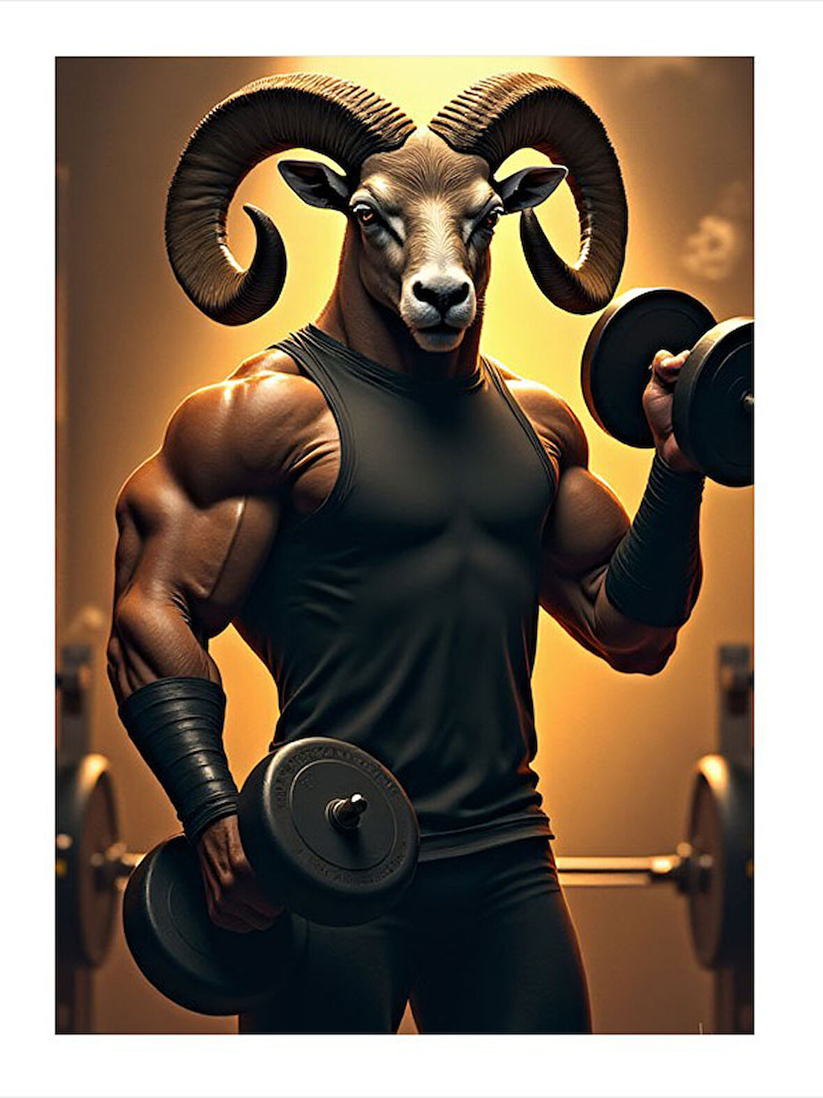 Koç Figürü Ve Kaslı Vücut Tasviri Model Ahşap Tablo