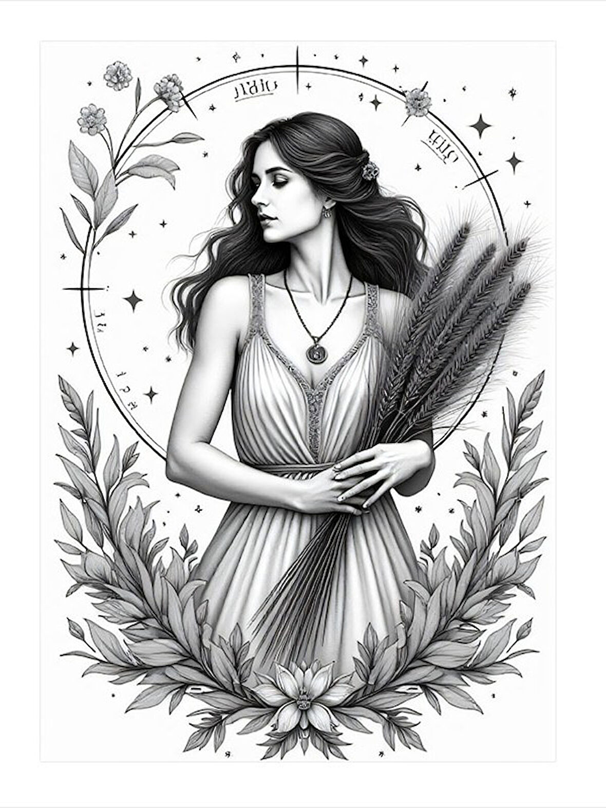 Antik Tanrıça Stili Kadın Ve Buğday Mdf poster