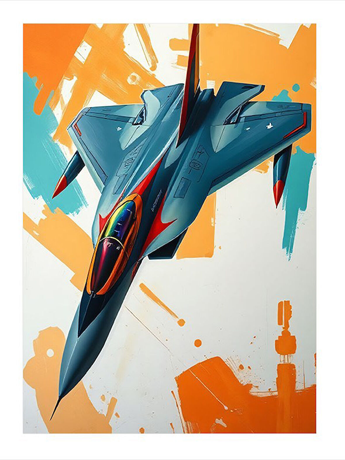 Fütüristik Jet Savaş Uçağı Art Mdf Tablo