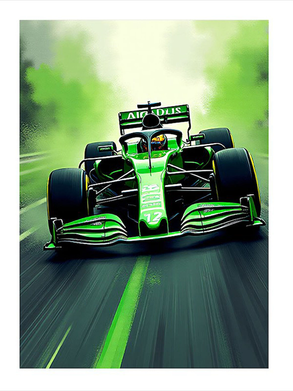 Yeşil Formula 1 Aracı Art Mdf Poster