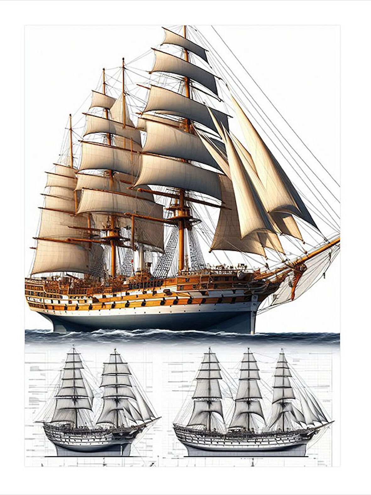 Yelken Açmış Klasik Ahşap Gemi Hediyelik Mdf Tablo