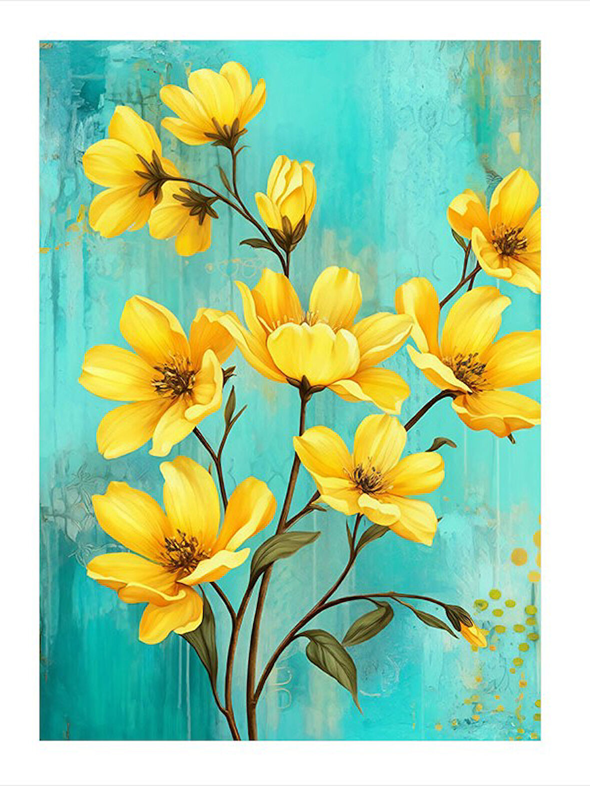 Sarı Çiçeklerin Pastel Çizimi Mdf Tablo