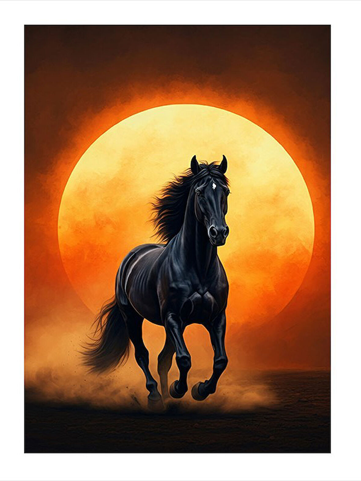 Ateşin Önünde Koşan At Desenli Mdf Tablo