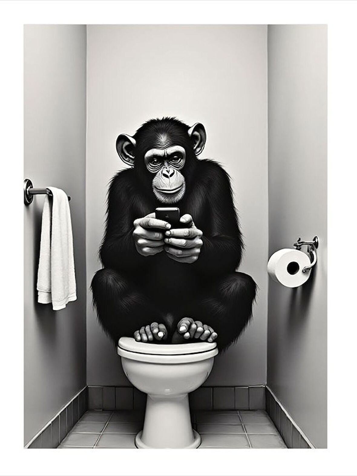 Tuvalette Oturan Maymun Hediyelik Mdf Tablo
