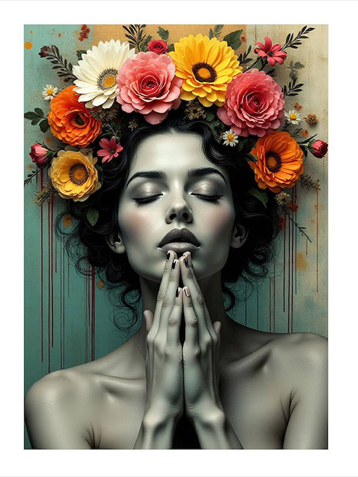 Çiçek Taçlı Nü Kadın Mdf Tablo