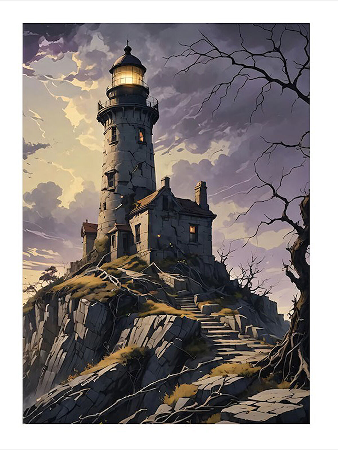 Kıyıdaki Eski Fener Modern Mdf Tablo