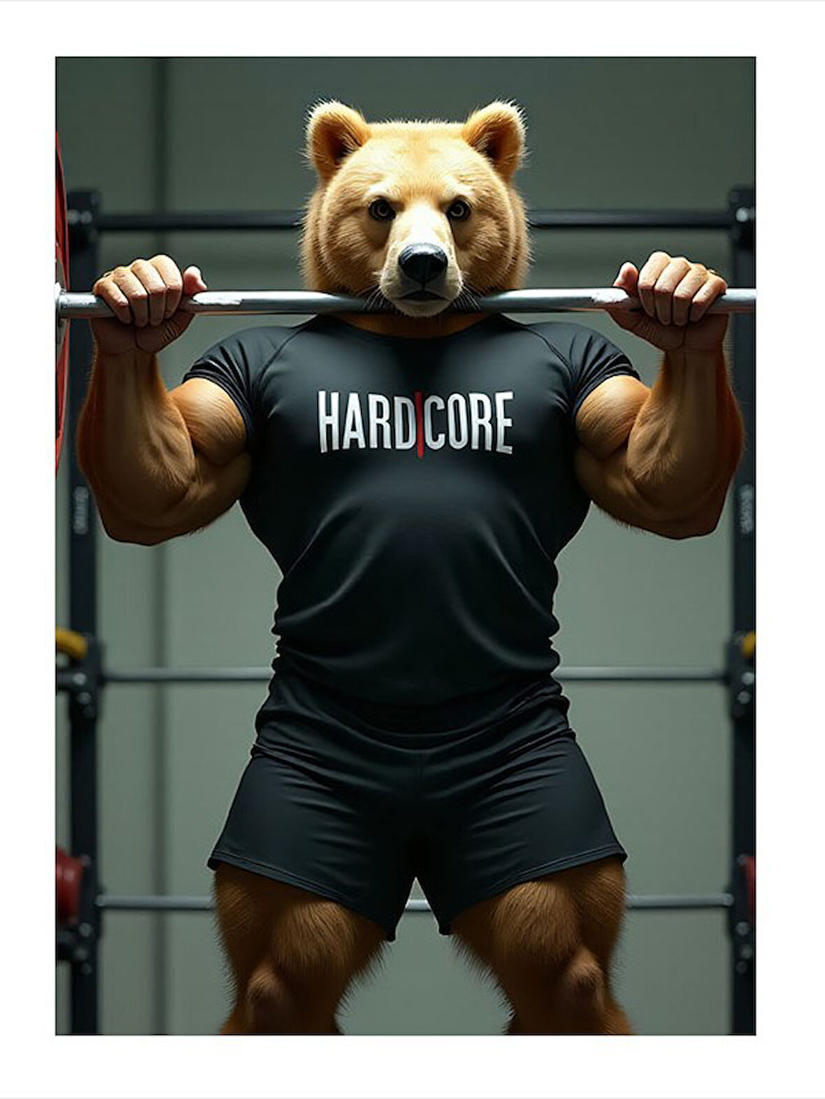 Kaslı Ayı Ağırlık Kaldırıyor Art Mdf Tablo