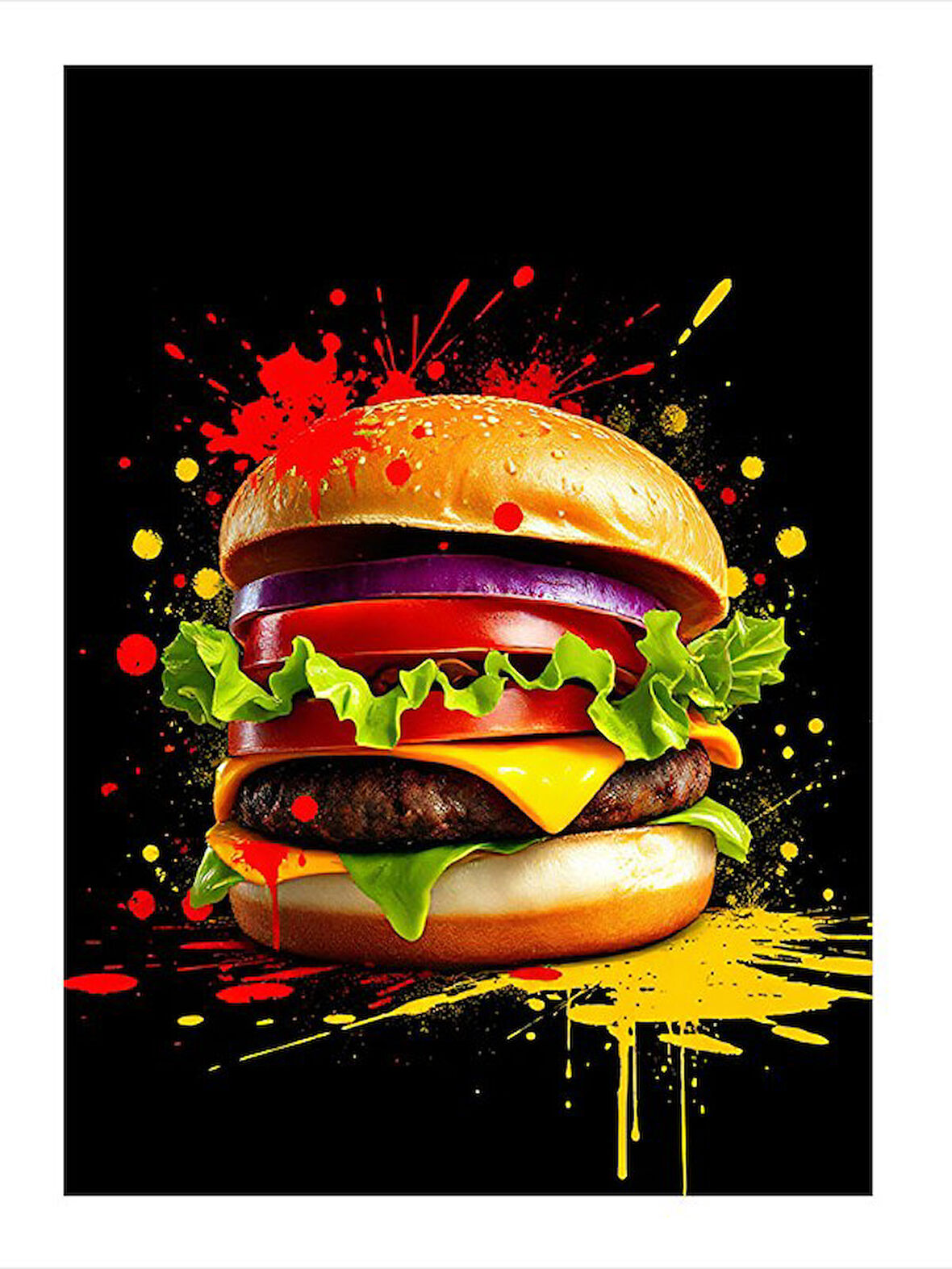 Sıçrayan Renkli Burger Hediyelik Ahşap Tablo