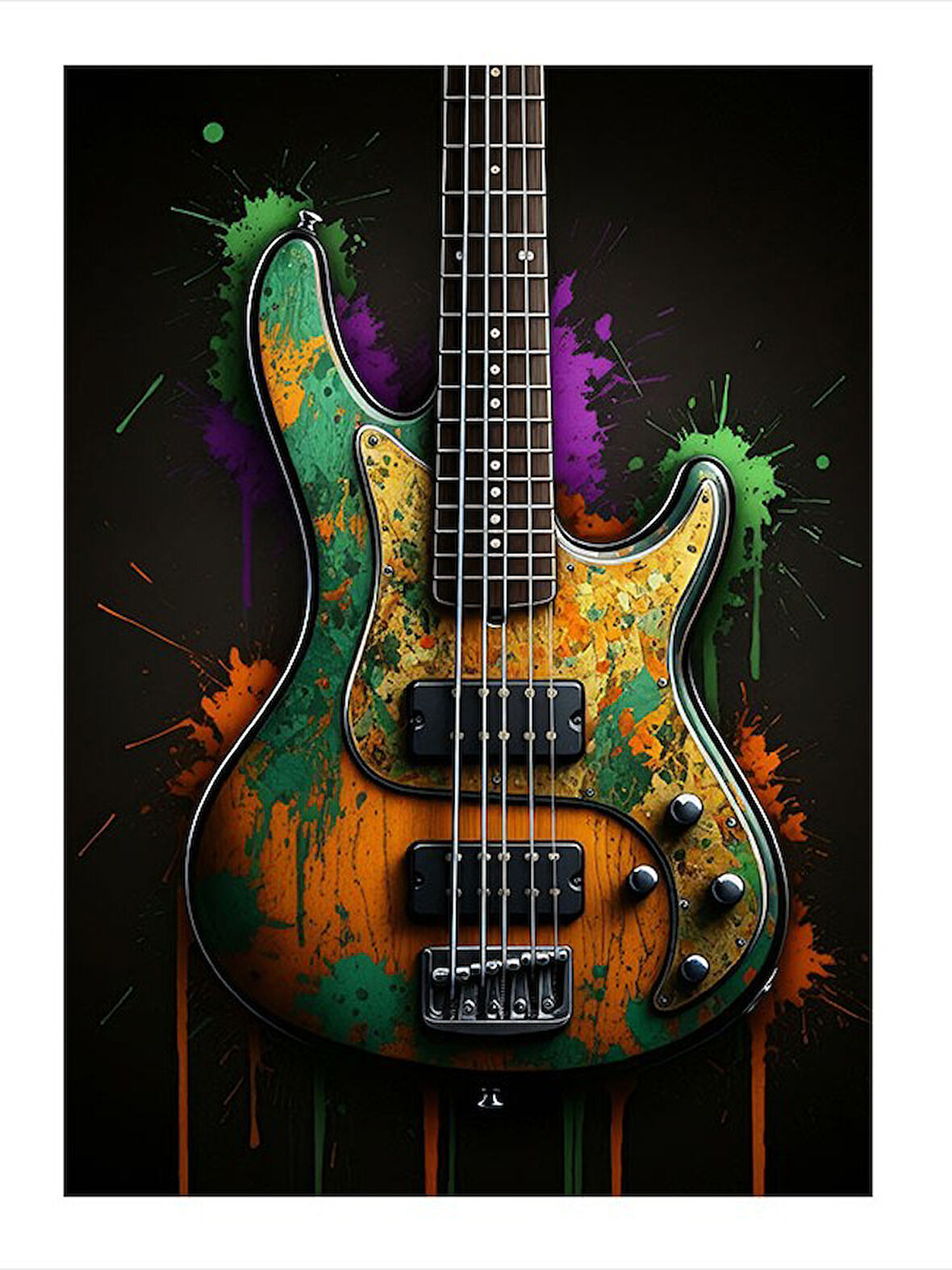 Renkli Desenli Gitar Hediyelik Mdf Tablo