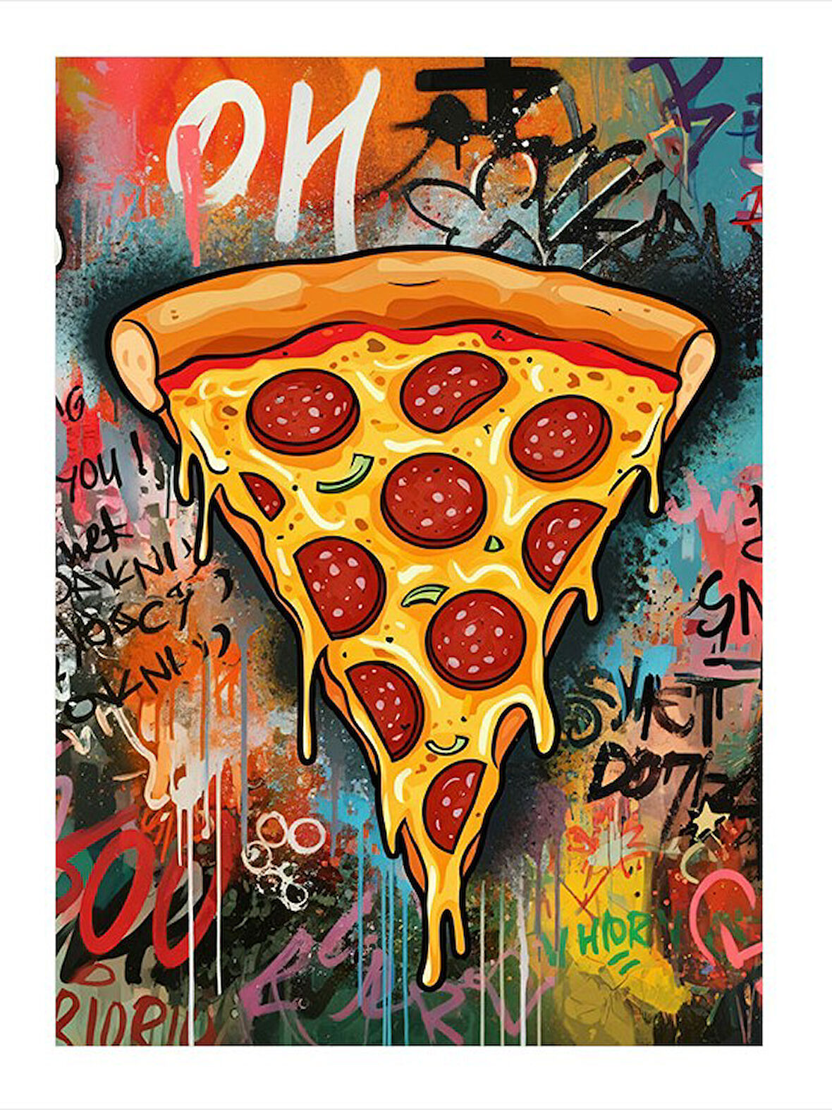 Sokak Sanatıyla Pizza Parçası Dekoratif ahşap Tablo