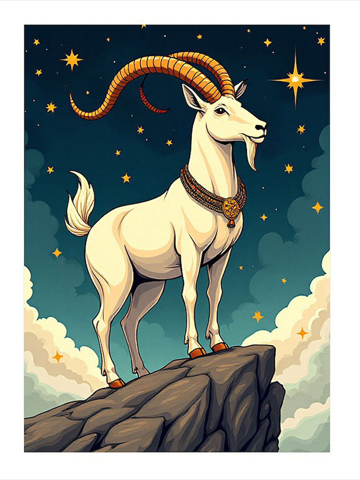 Dağ Tepesinde Keçi Figürü Desenli Ahşap Tablo