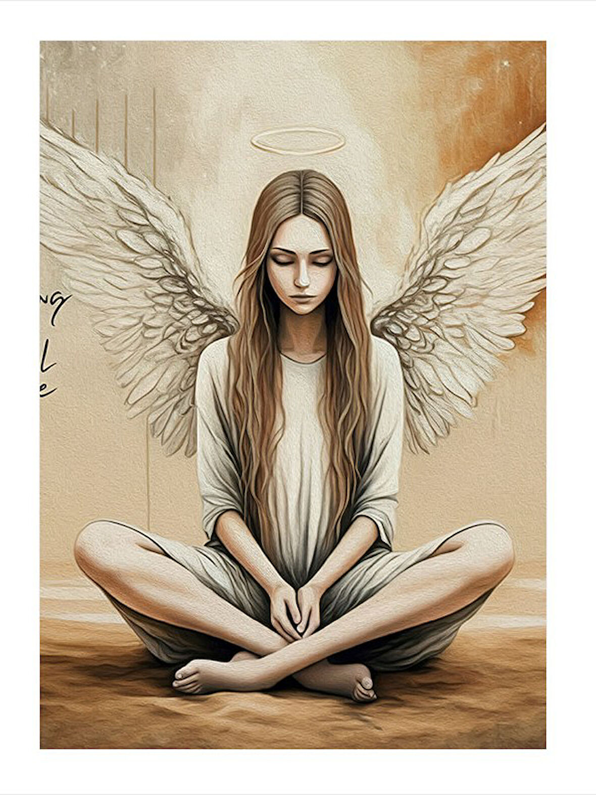 Kanatlı Meditasyon Yapan Kadın Hediyelik Ahşap Tablo