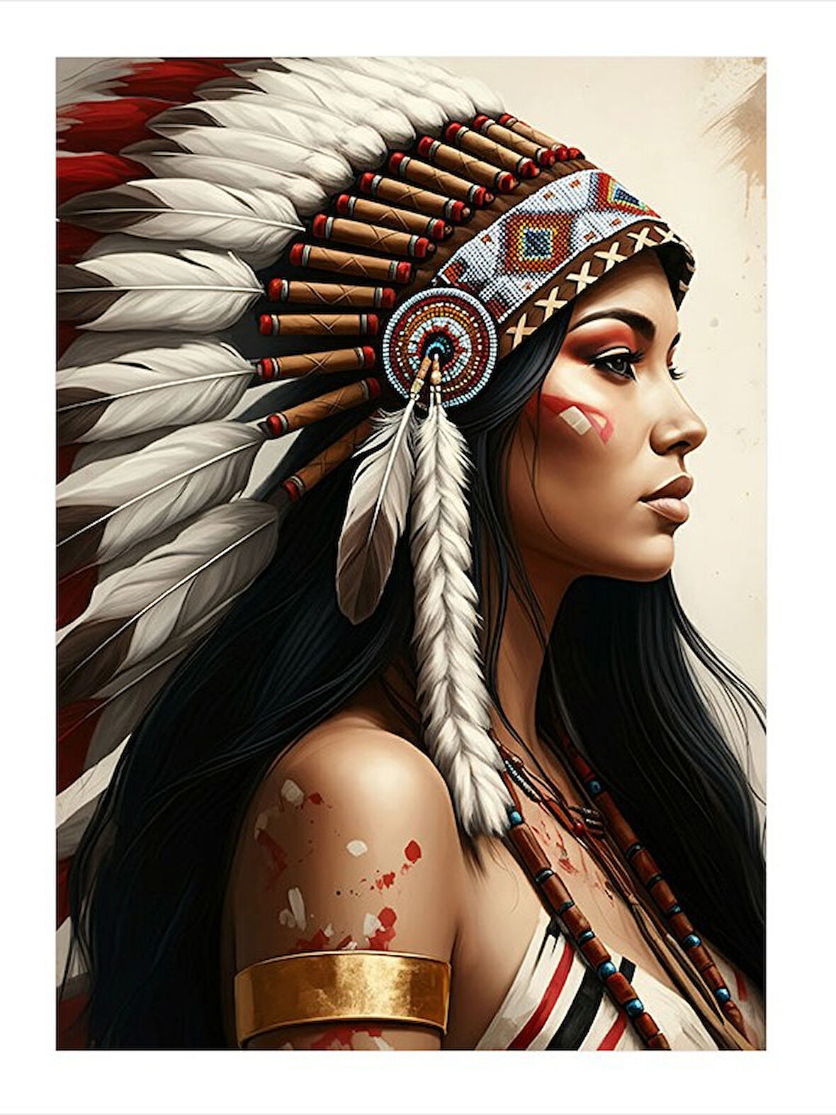 Kızılderili Kadın Portresi Desenli Mdf Tablo