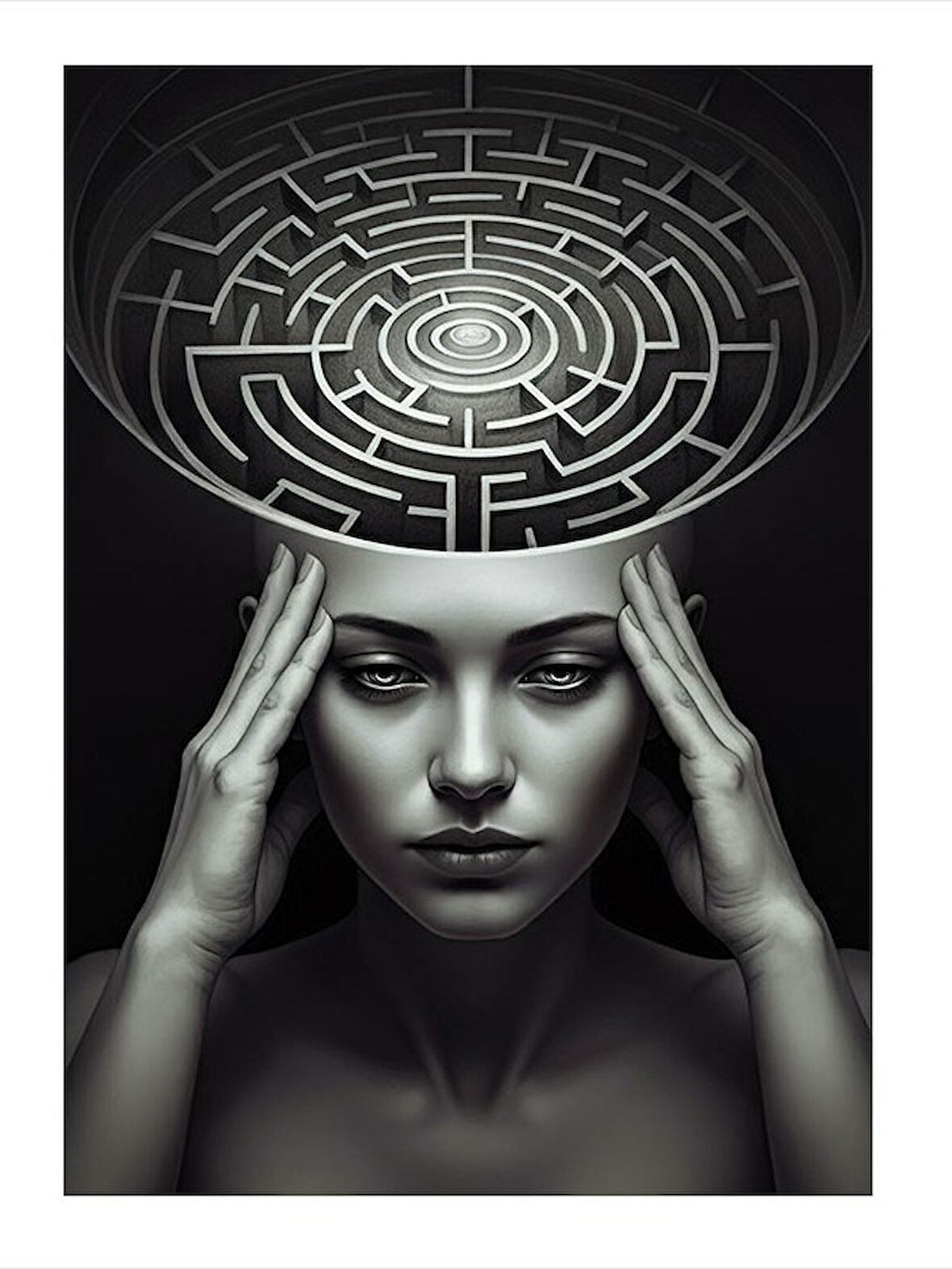 Zihin Labirenti Ve Düşünen Kadın Modern Mdf Tablo