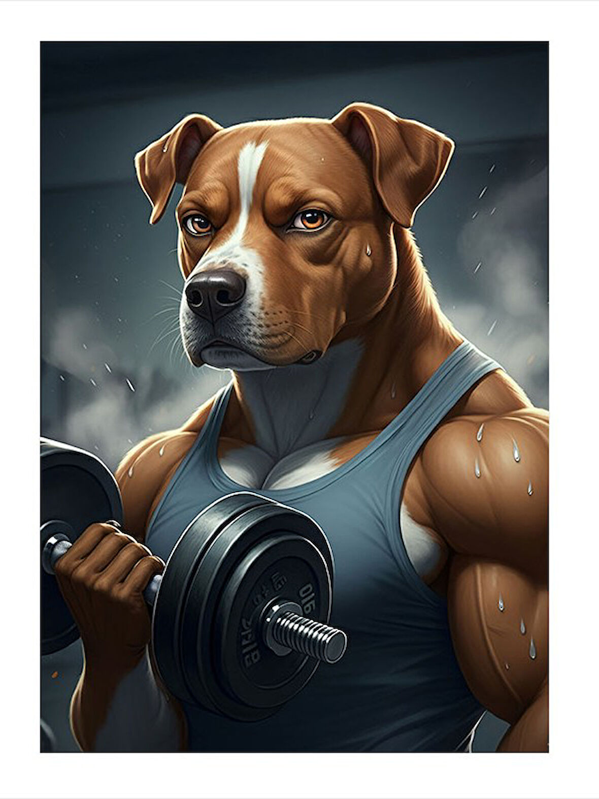 Kaslı Ağırlık Kaldıran Köpek Mdf poster