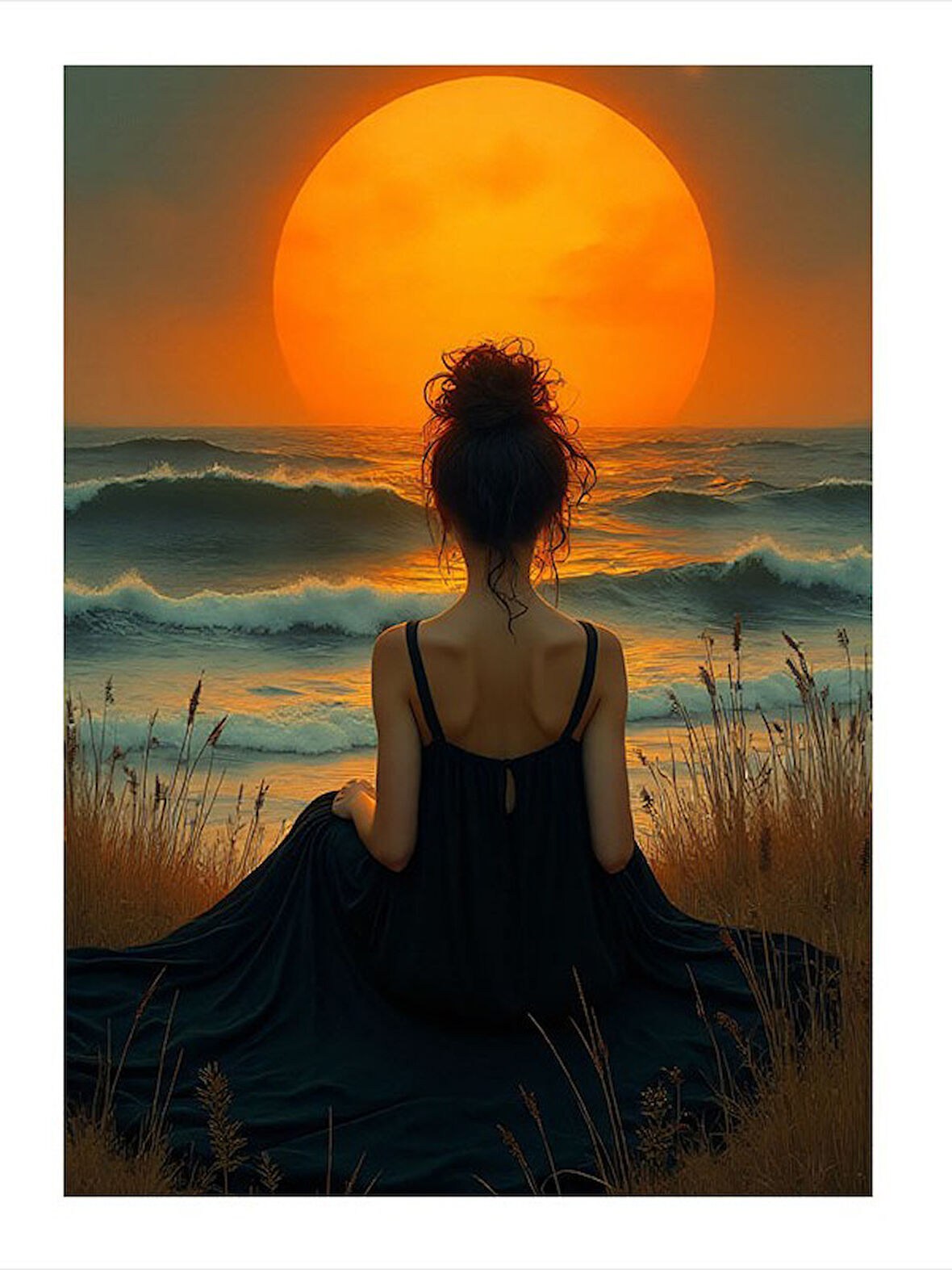 Gün Batımı Ve Meditasyon Yapan Kadın Dekoratif Mdf Tablo