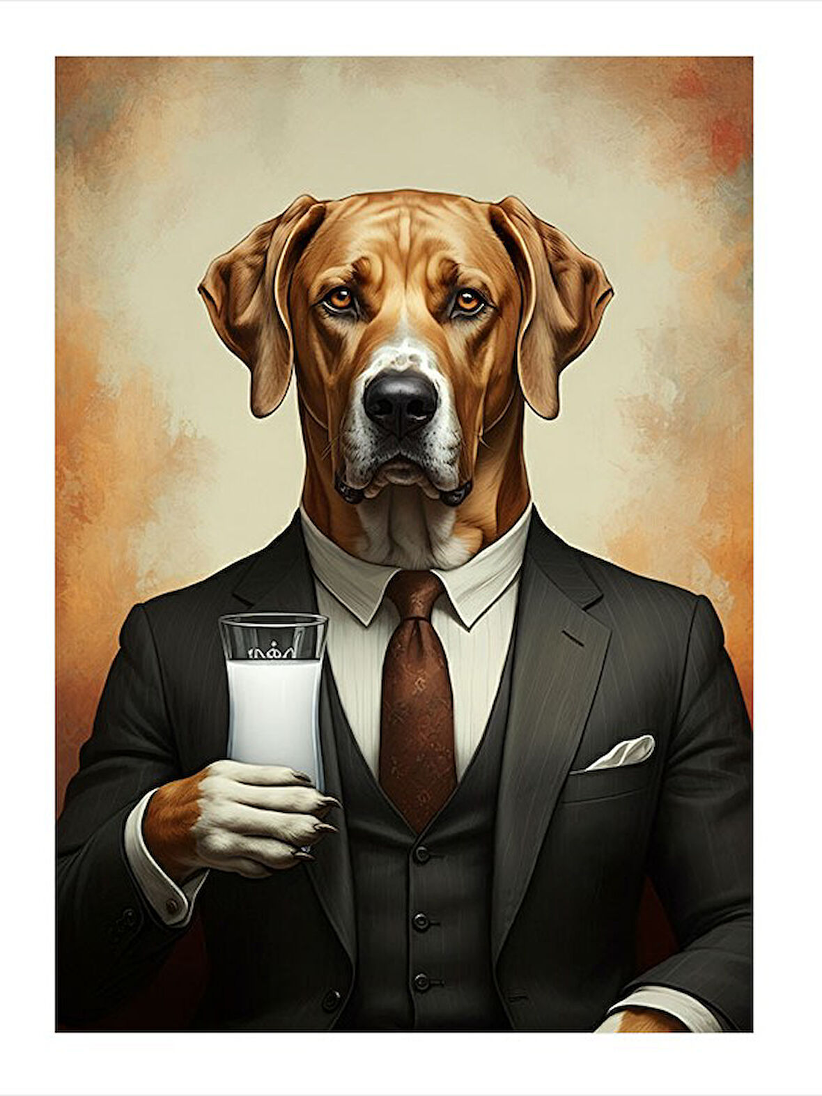 Takım Elbiseli Labrador Köpek Modern Ahşap Tablo