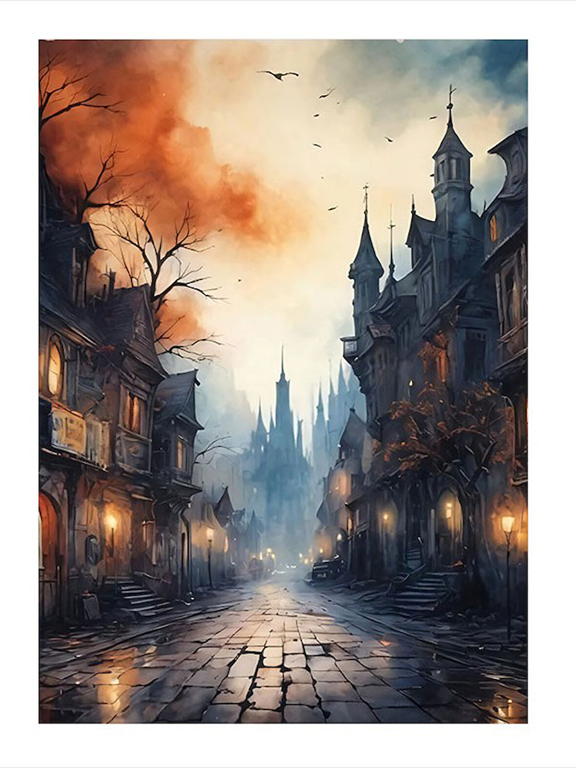 Gotik Tarzda Eski Şehir Model Ahşap Tablo