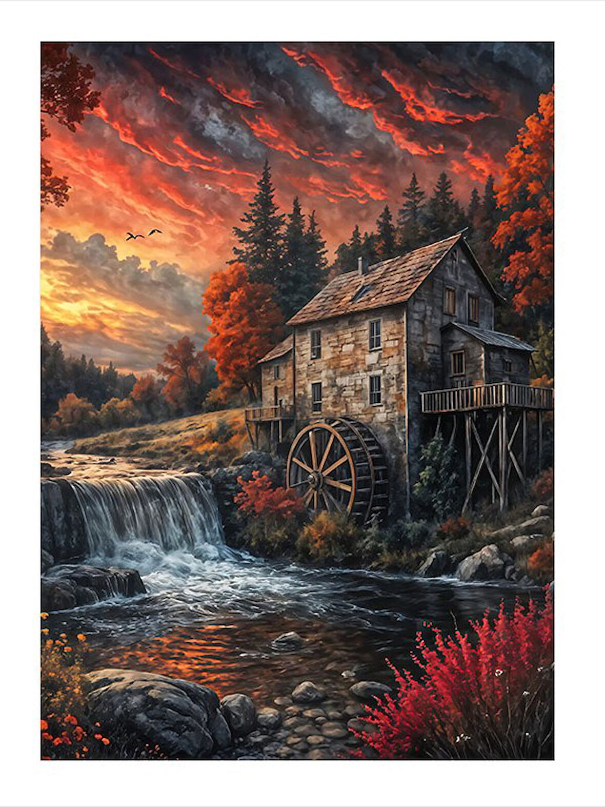 Doğa Manzarasında Su Değirmeni Hediyelik Ahşap Tablo