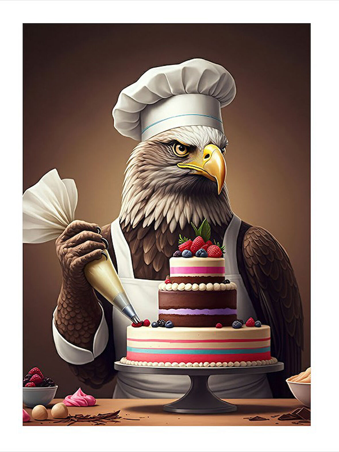 Pasta Süsleyen Kartal Şef Desenli Ahşap Tablo