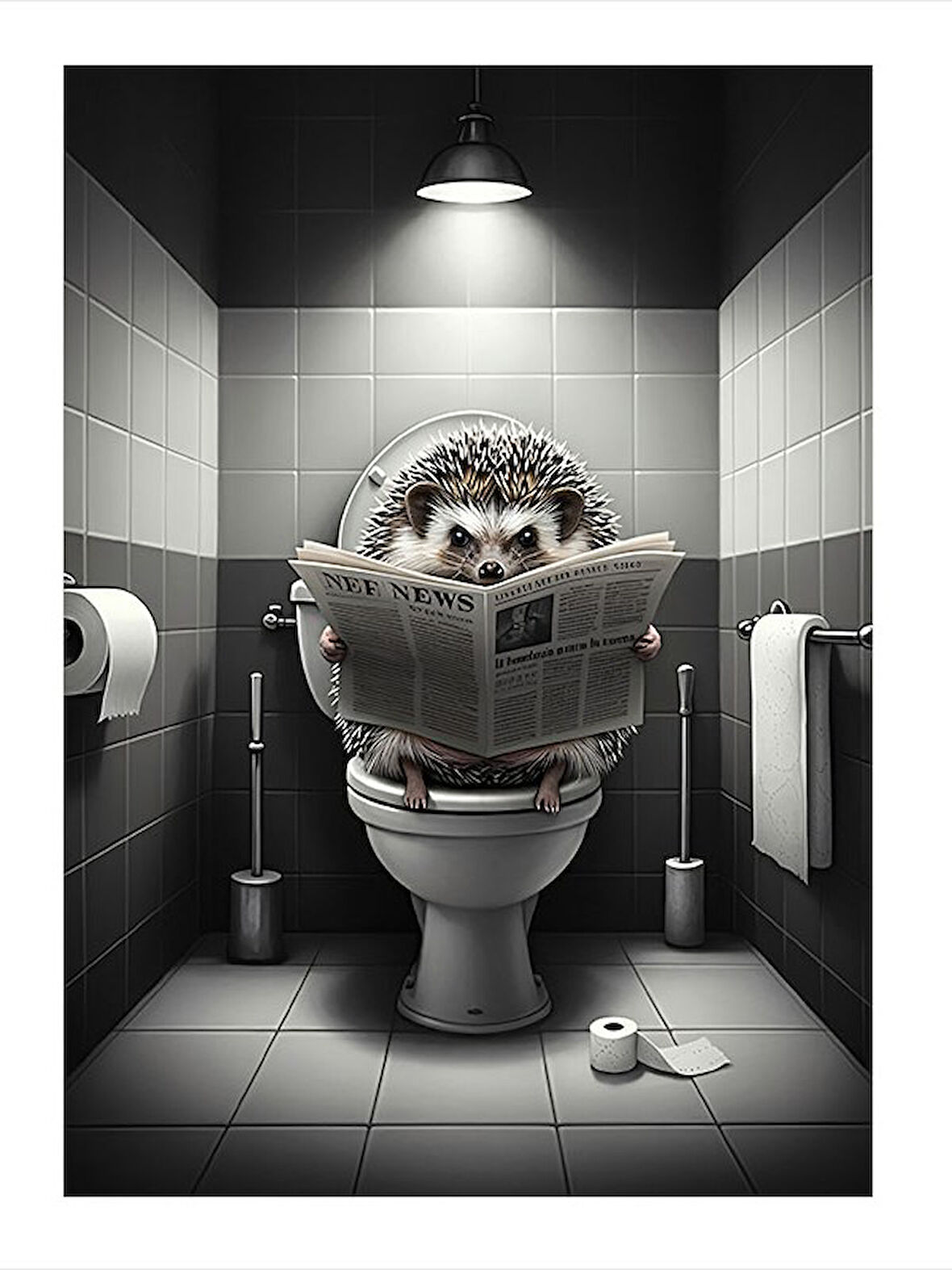 Minimalist Tuvalette Kirpi Hediyelik Ahşap Tablo